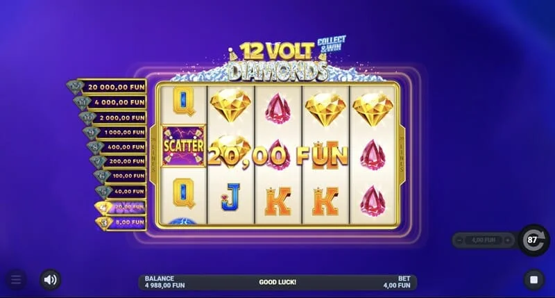 12 Volt Diamonds - cascaded win payment on sweet symbols